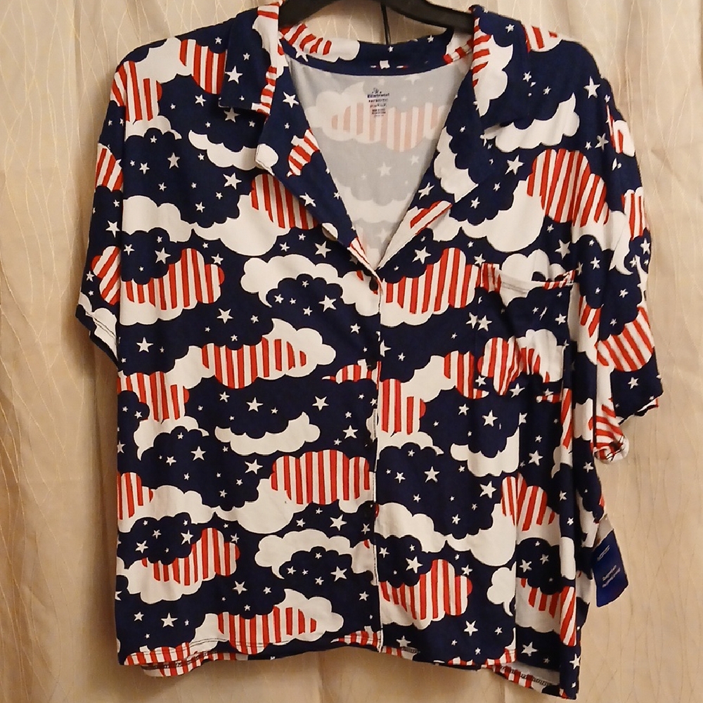 Patriotic Cloud and Star‎ Print Pajamas Shirt & Shorts